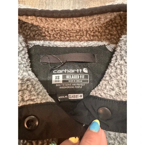 Carhartt Womens Gray Sherpa Fleece Pullover Snap Mock Neck OJ4991-W Relaxed XS - Picture 2 of 6